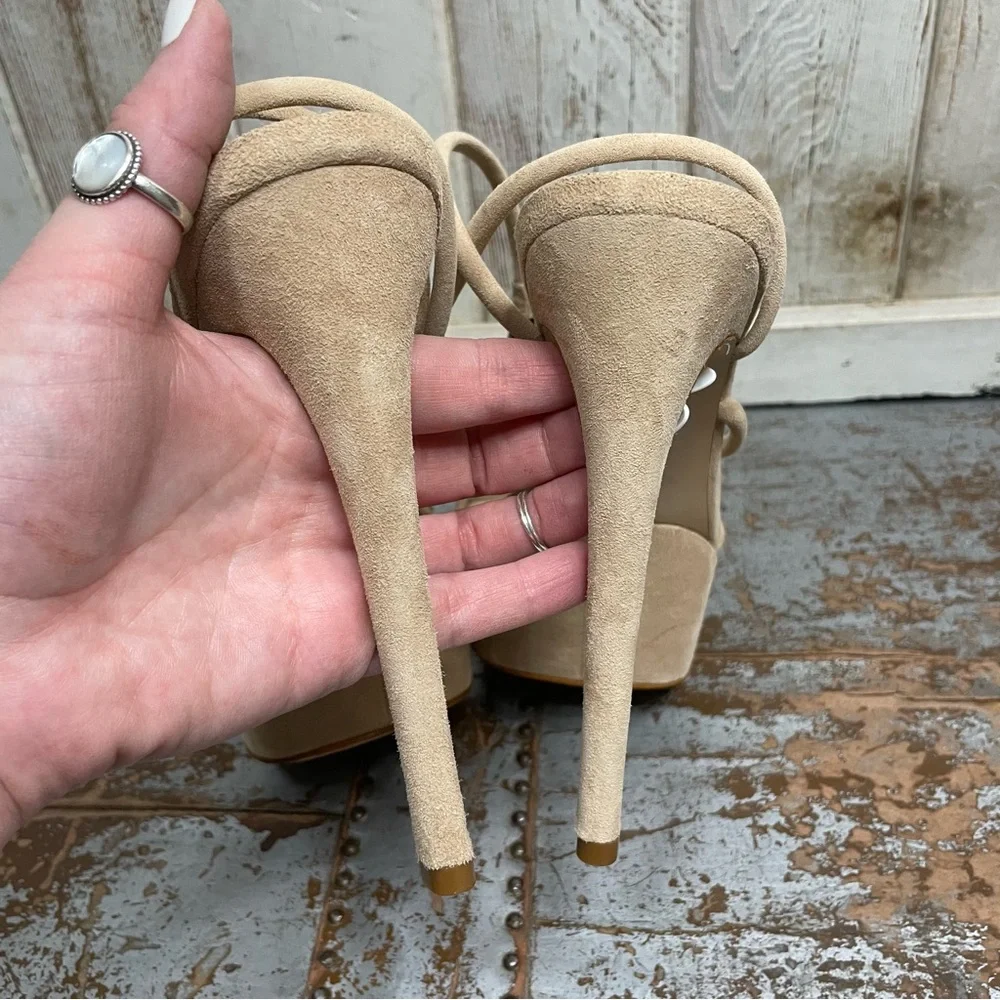 SCHUTZ Platform Nude Suede Strappy High Heels